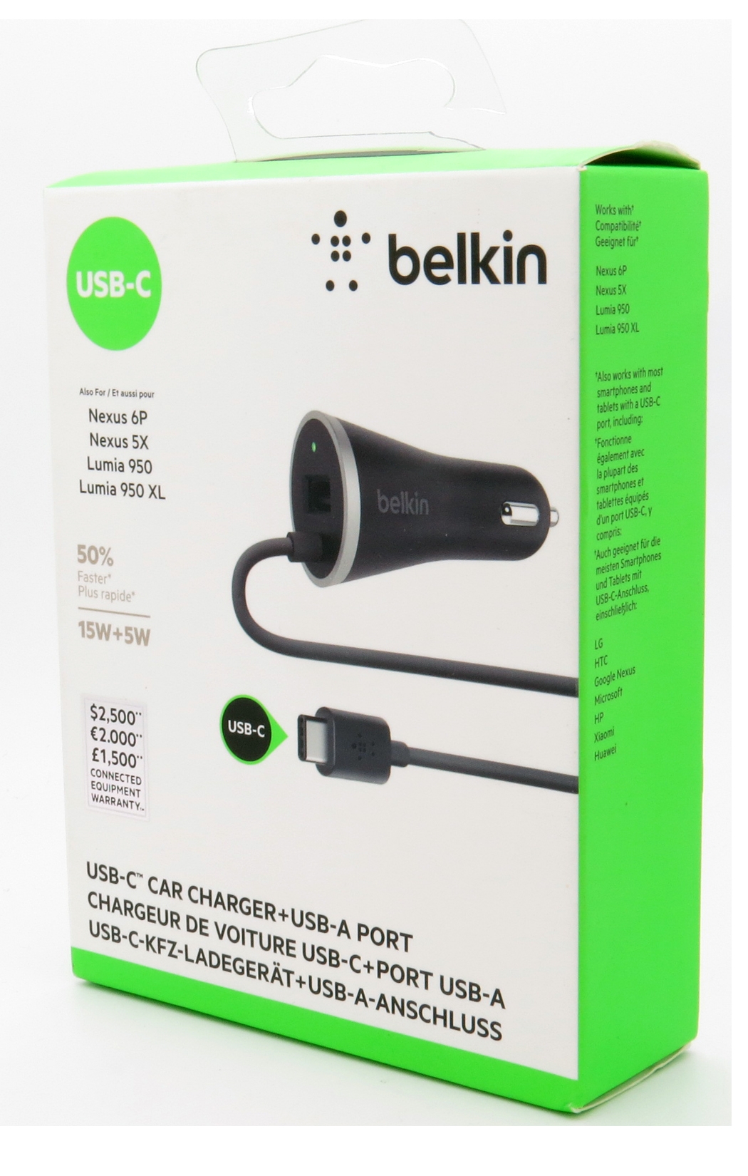 Belkin 15W + 5 W USBC Rapid Car Charger with Extra USB Port Galaxy S10